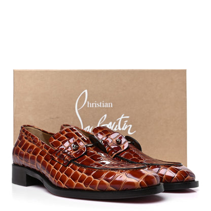 Christian Louboutin Croc Calfskin Embossed Chambelimoc Loafers 43 Acajou 9 of 9