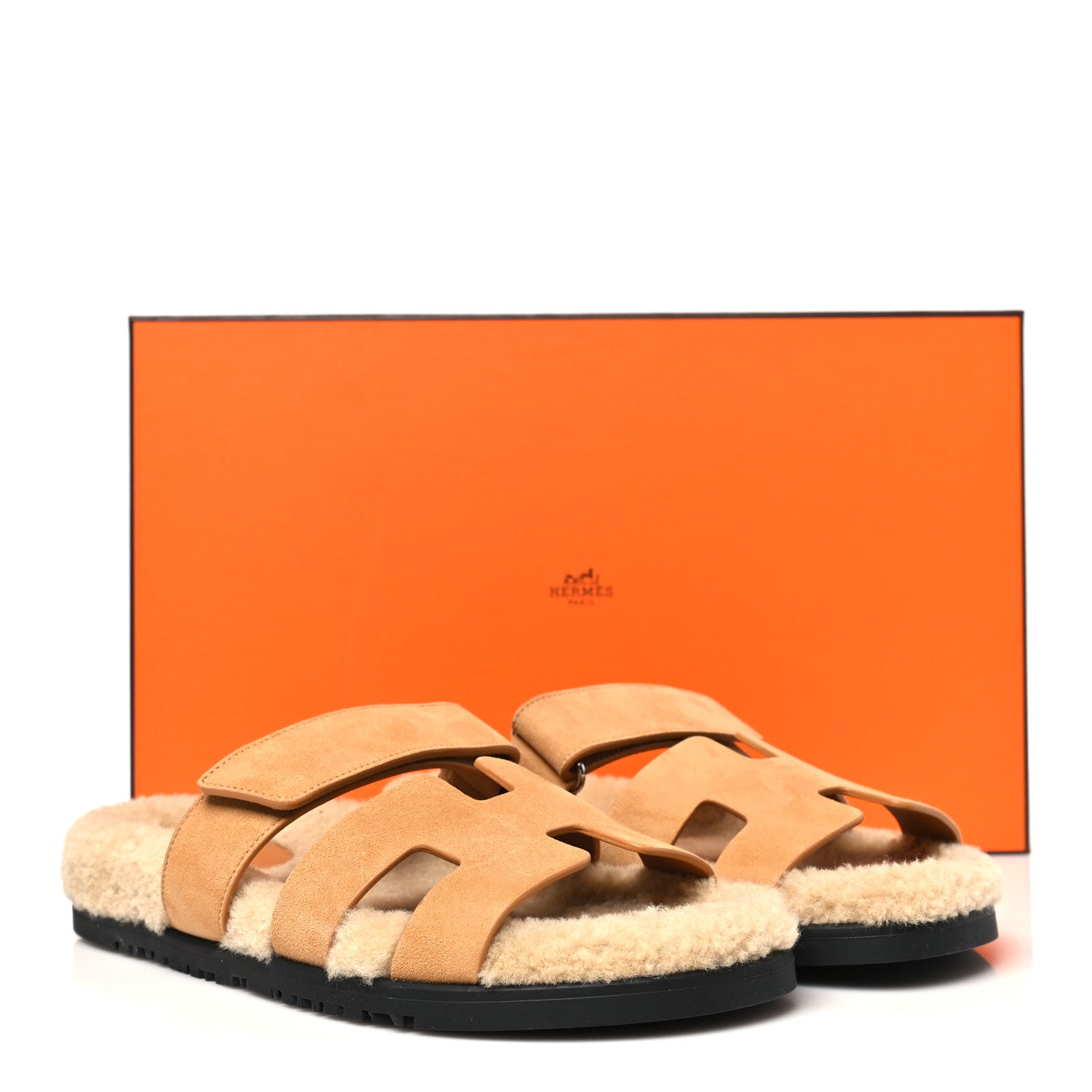 Hermes Suede Goatskin Woolskin Womens Chypre Sandals 39 Golden Beige 10 of 10