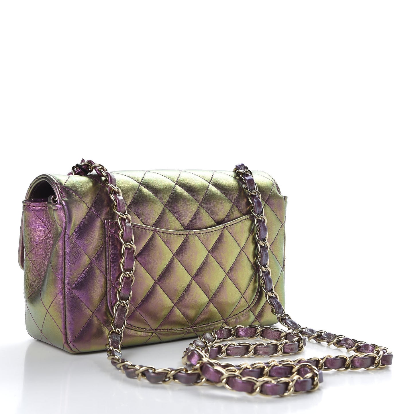 Iridescent Lambskin Quilted Mini Rectangular Flap Purple