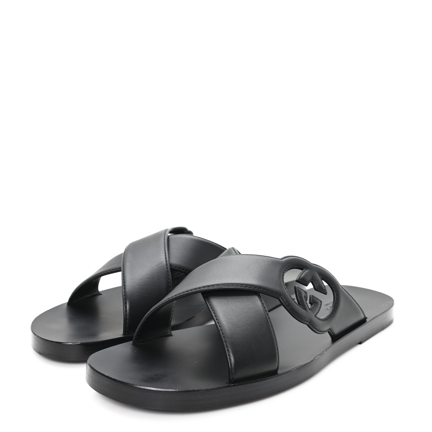 Gucci Cosmos Softy Calfskin Interlocking G Sandals 12 Black 4 of 10