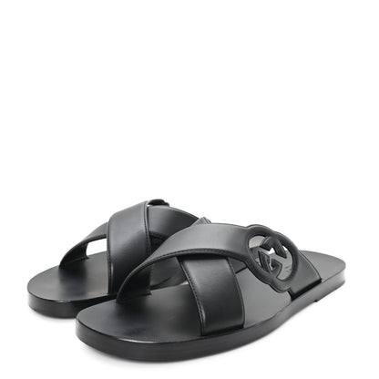 Gucci Cosmos Softy Calfskin Interlocking G Sandals 12 Black 4 of 10