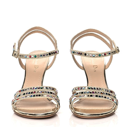Christian Dior Metallic Calfskin Crystal Strap Sandal Pumps 37.5 Gold 2 of 7