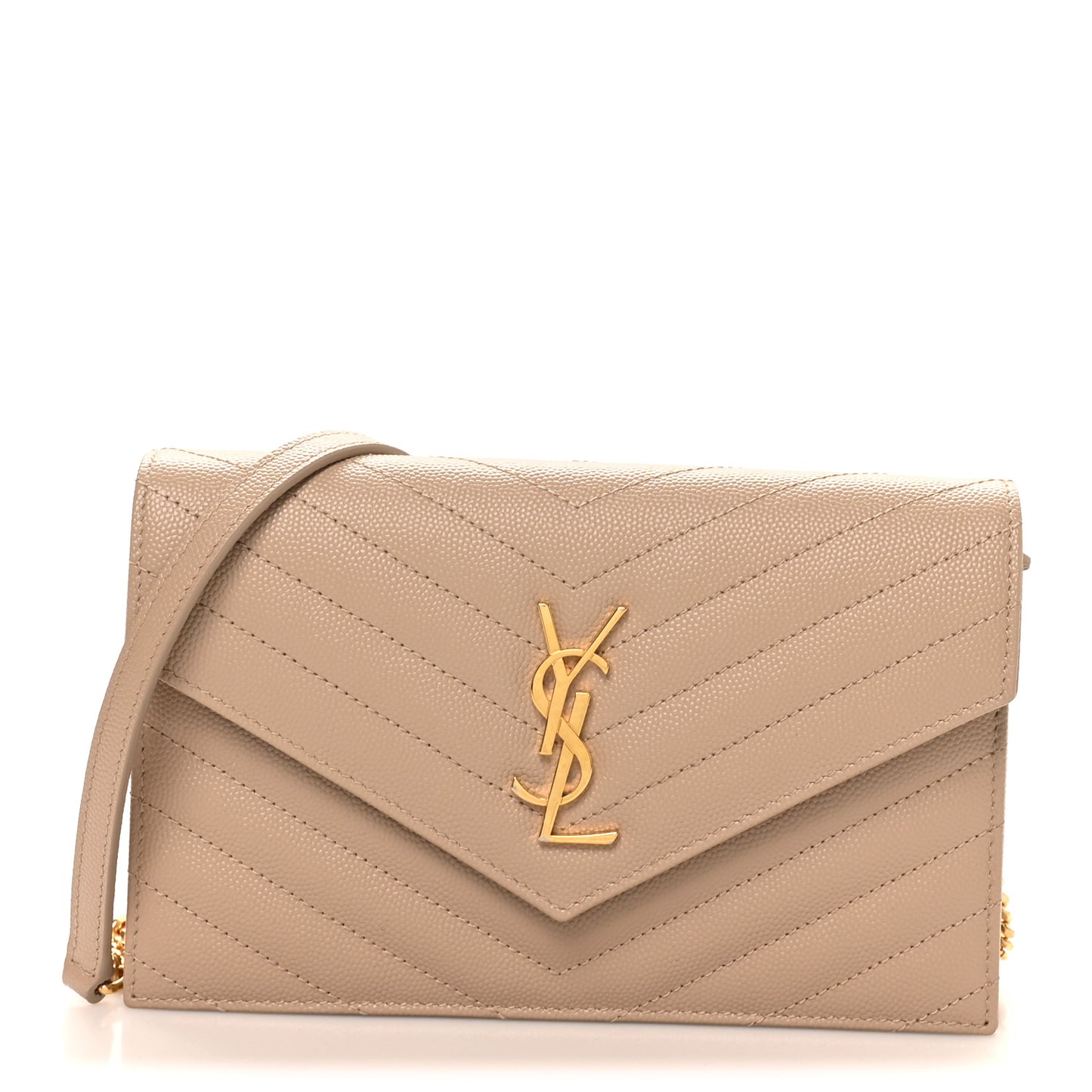 Grain De Poudre Matelasse Chevron Monogram Envelope Chain Wallet Dark Beige