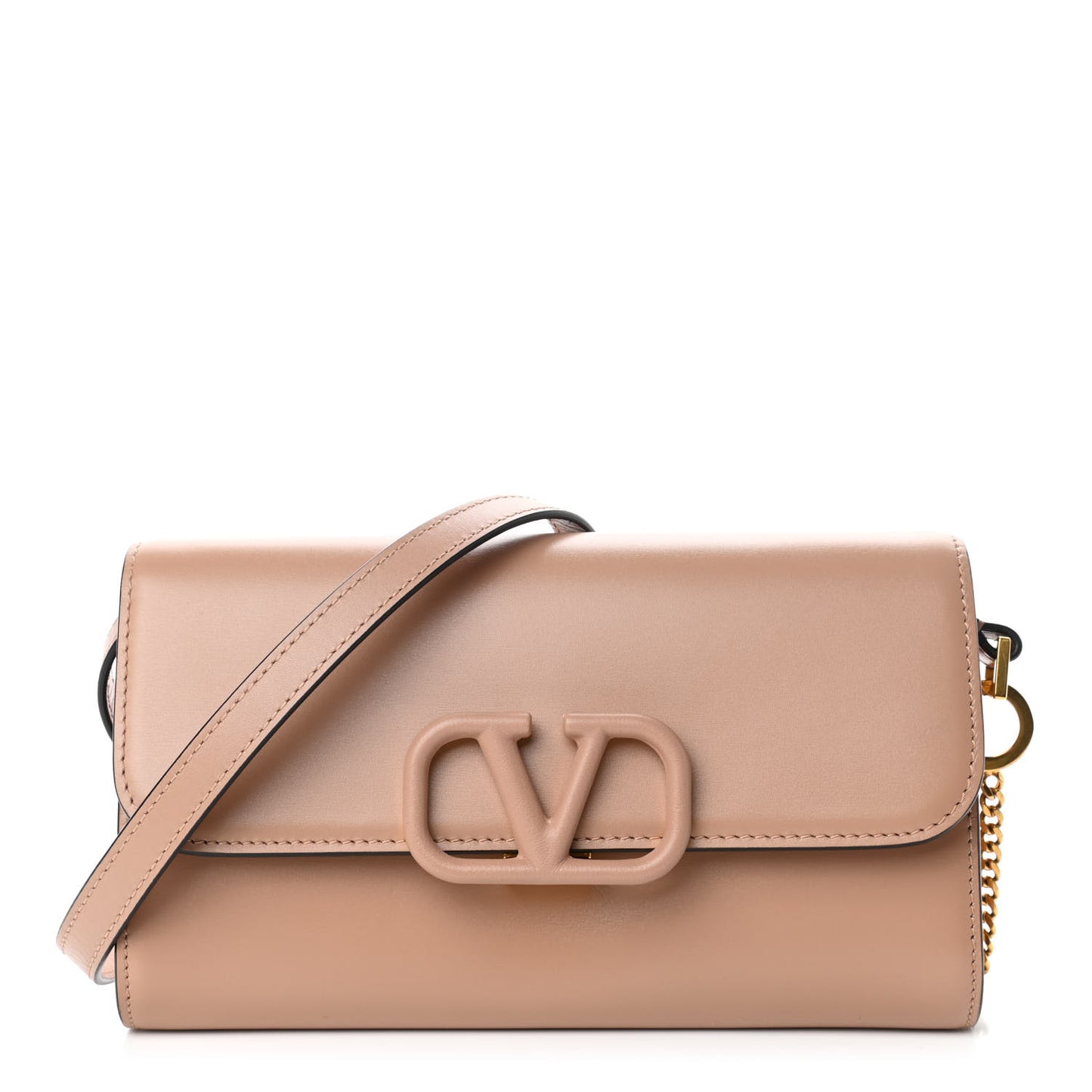 Calfskin VSling Clutch With Shoulder Strap Rose Cannelle