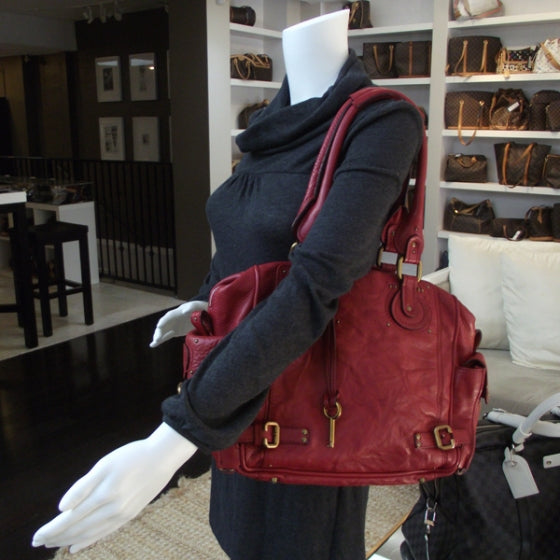 Leather Paddington Tote Red