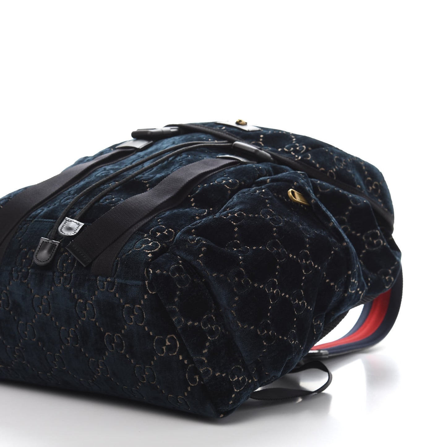 Velvet GG Monogram Web Medium Double Buckle Backpack Blue Beige Black