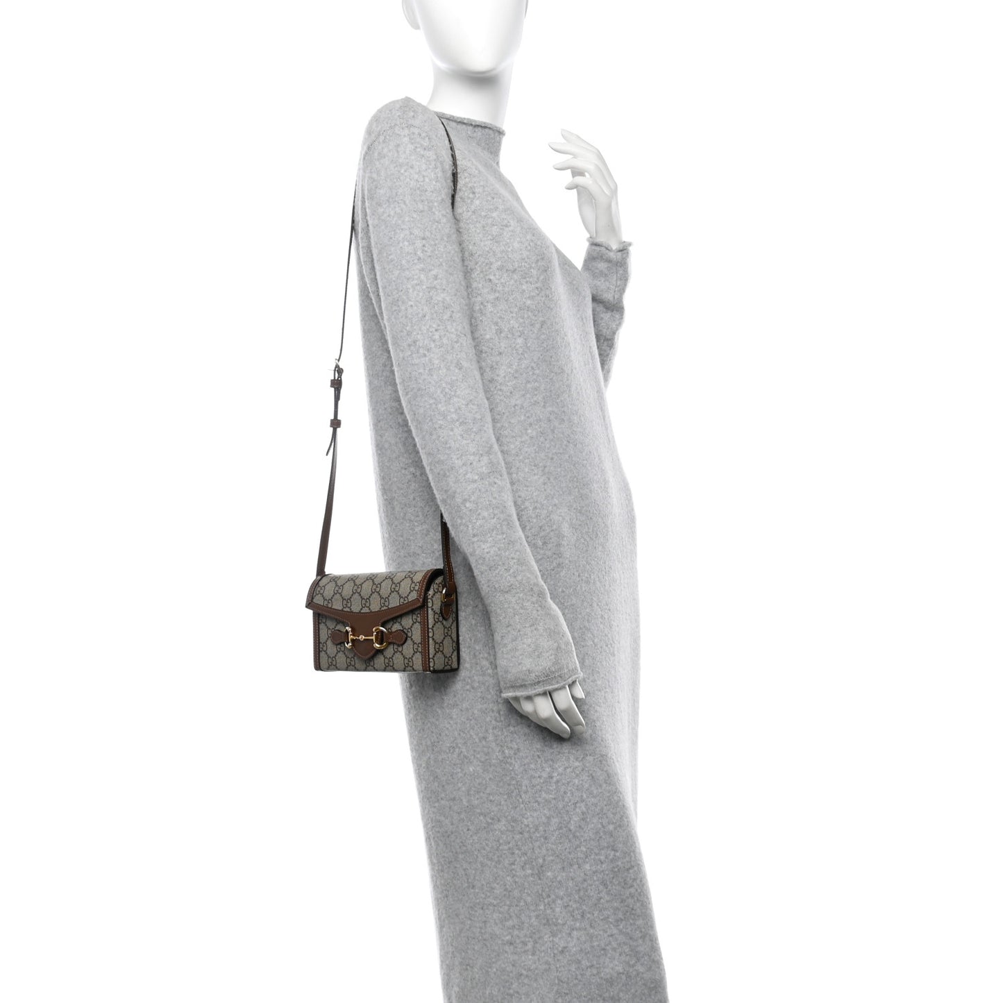 GG Supreme Monogram Mini Horsebit 1955 Shoulder Bag Beige Brown Sugar