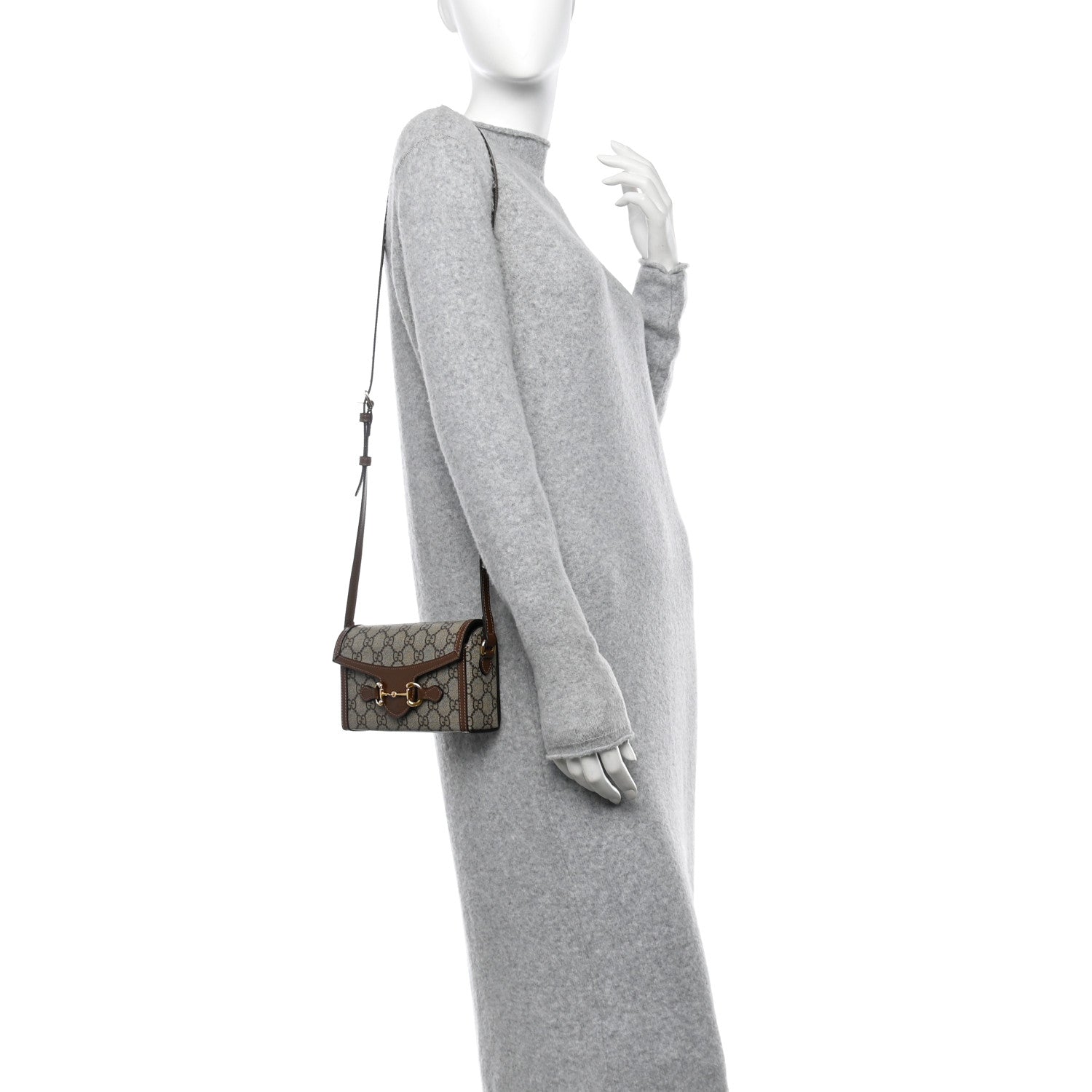 Gucci GG Supreme Monogram Mini Horsebit 1955 Shoulder Bag Beige Brown Sugar 2 of 12