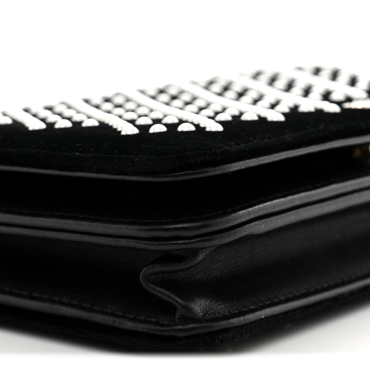 Velvet Pearl Diamond Embellished Wallet On Chain WOC Black