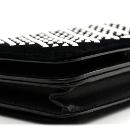 Chanel Velvet Pearl Diamond Embellished Wallet On Chain WOC Black 9 of 12