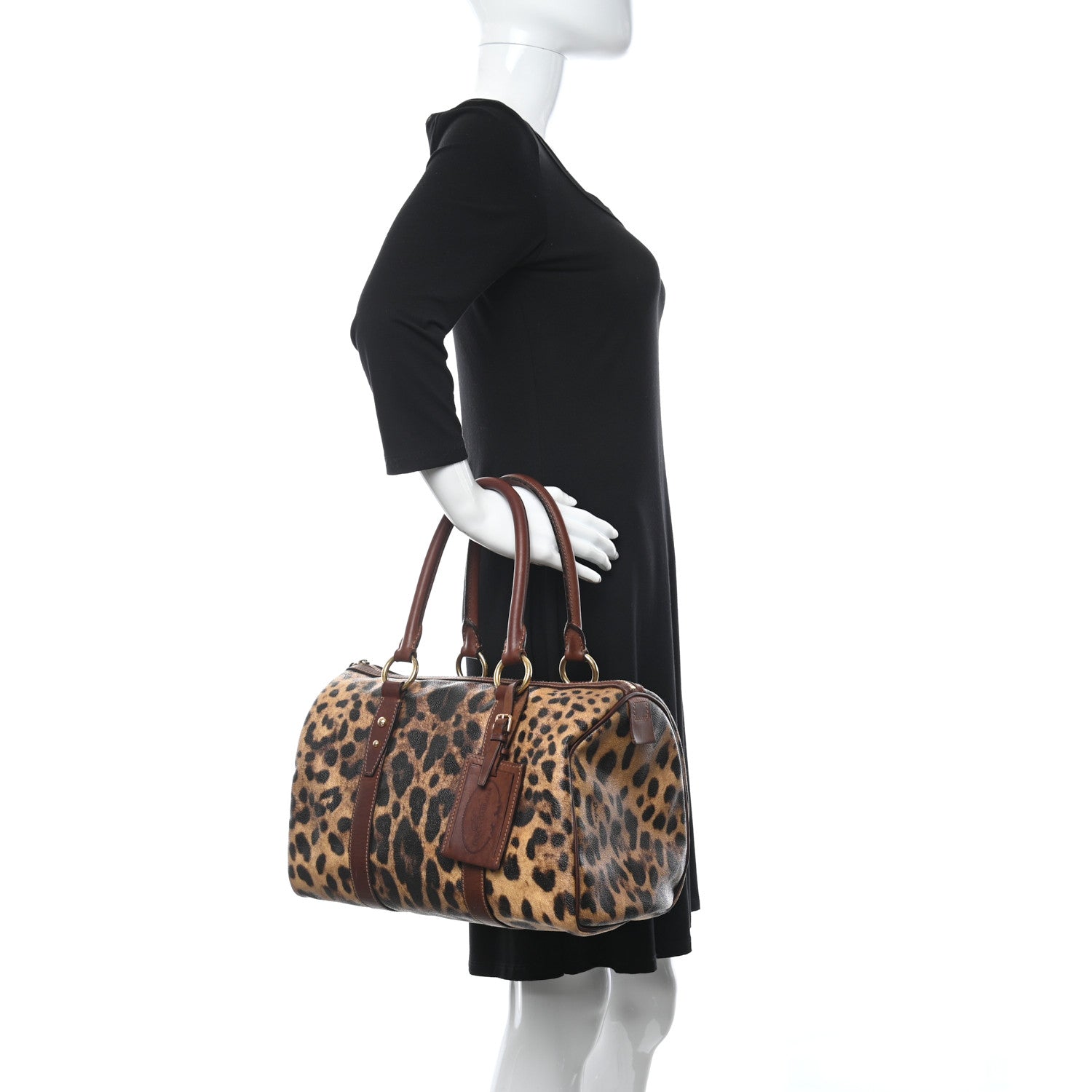 Dolce & Gabbana Coated Canvas Leopard Print Boston Bag 2 of 15
