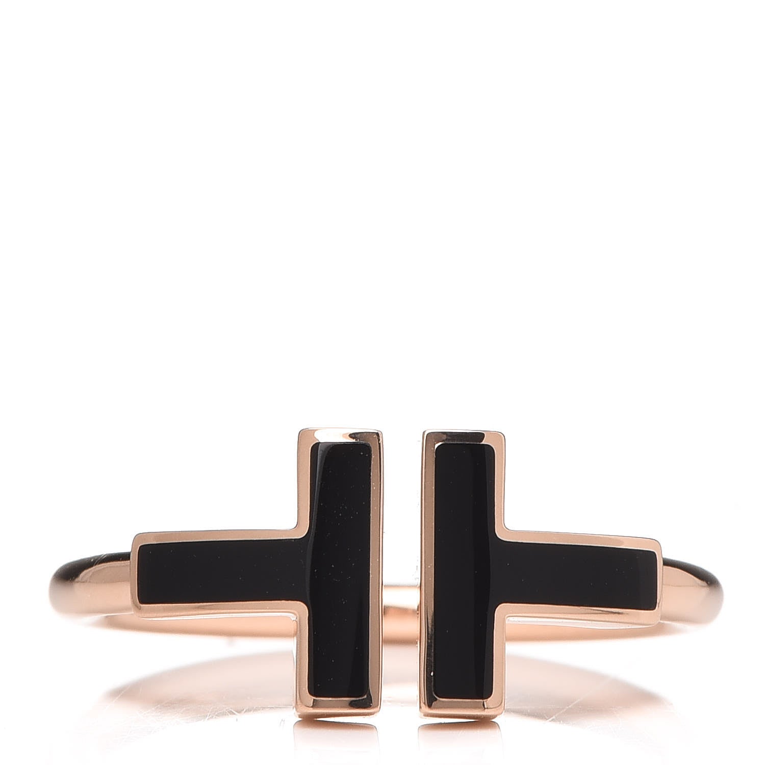 Tiffany 18K Rose Gold Black Onyx T Wire Ring 52 6 1 of 6