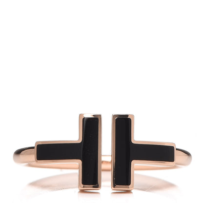 Tiffany 18K Rose Gold Black Onyx T Wire Ring 52 6 1 of 6