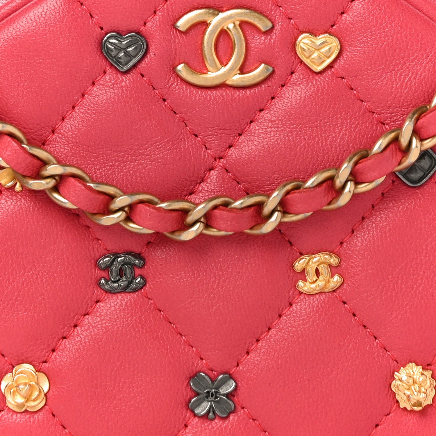 Chanel Lambskin Quilted Studded Round Clutch With Chain Dark Pink 8 of 10