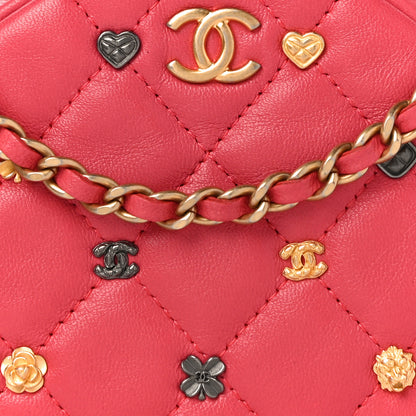 Chanel Lambskin Quilted Studded Round Clutch With Chain Dark Pink 8 of 10
