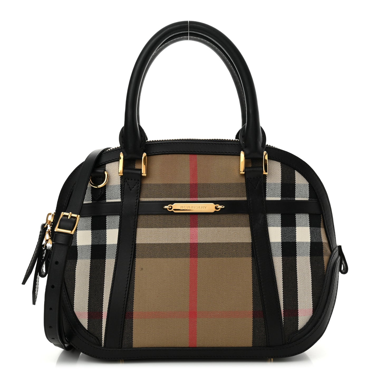 Bridle Calfskin House Check Small Orchard Bowling Bag Black