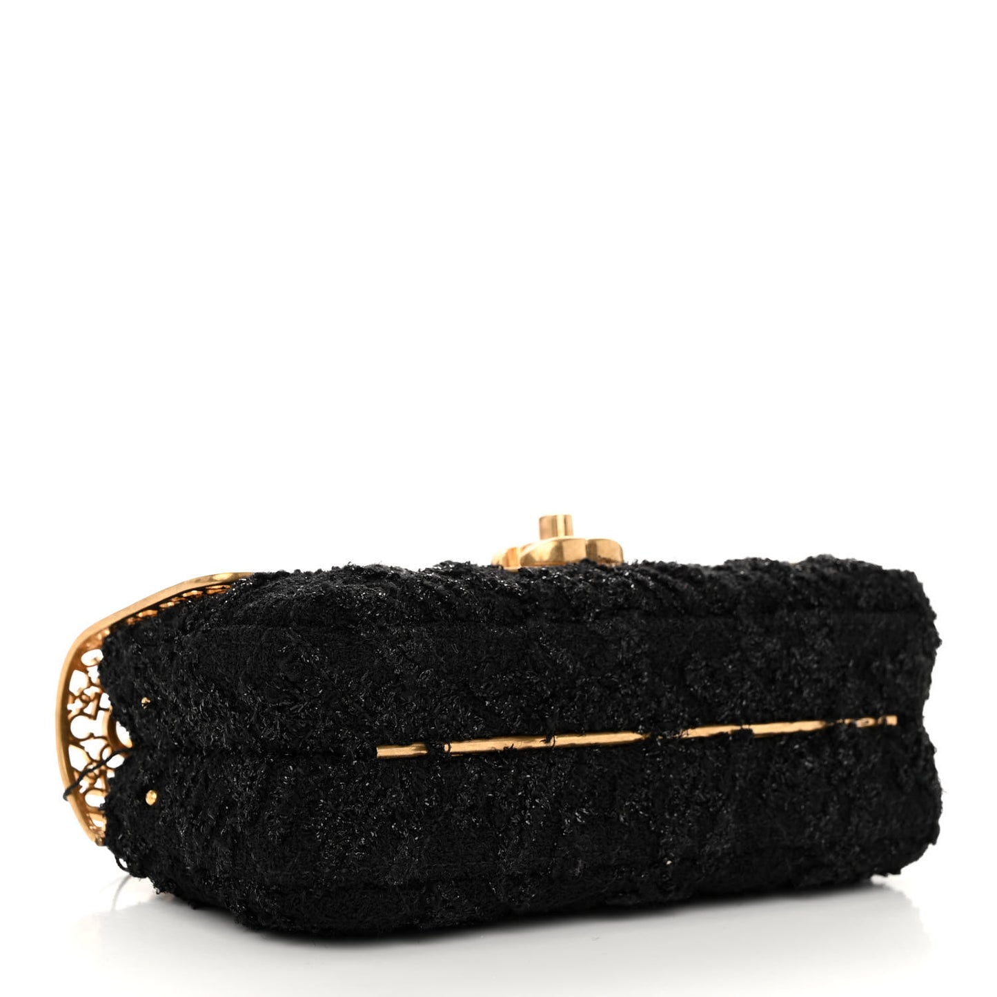Metal Tweed Logo CC Minaudiere Flap Bag Black Gold