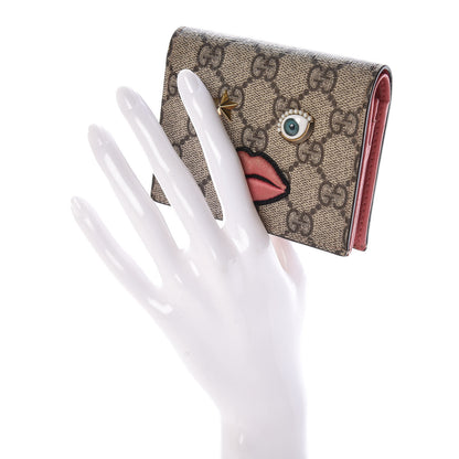 Gucci GG Supreme Monogram Face Embroidered Card Case Wallet Pink 2 of 8
