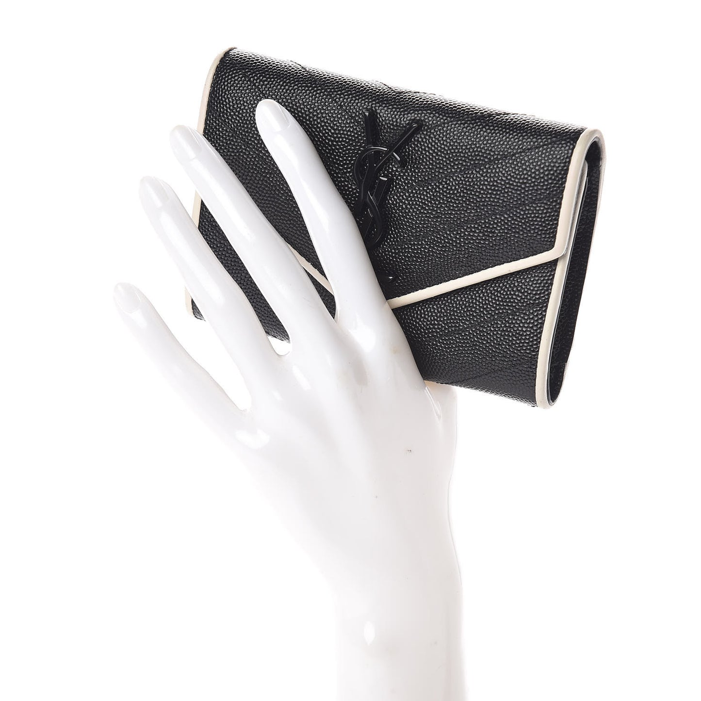 Grain De Poudre Matelasse Chevron Small Monogram Envelope Wallet Black Dove White