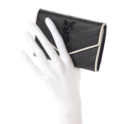 Saint Laurent Grain De Poudre Matelasse Chevron Small Monogram Envelope Wallet Black Dove White 2 of 7