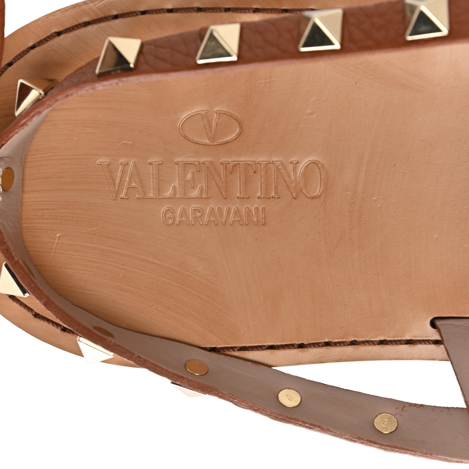 Valentino Garavani Pebbled Calfskin Rockstud Ankle Wrap Flat Thong Sandals 38.5 Light Cuir 7 of 9