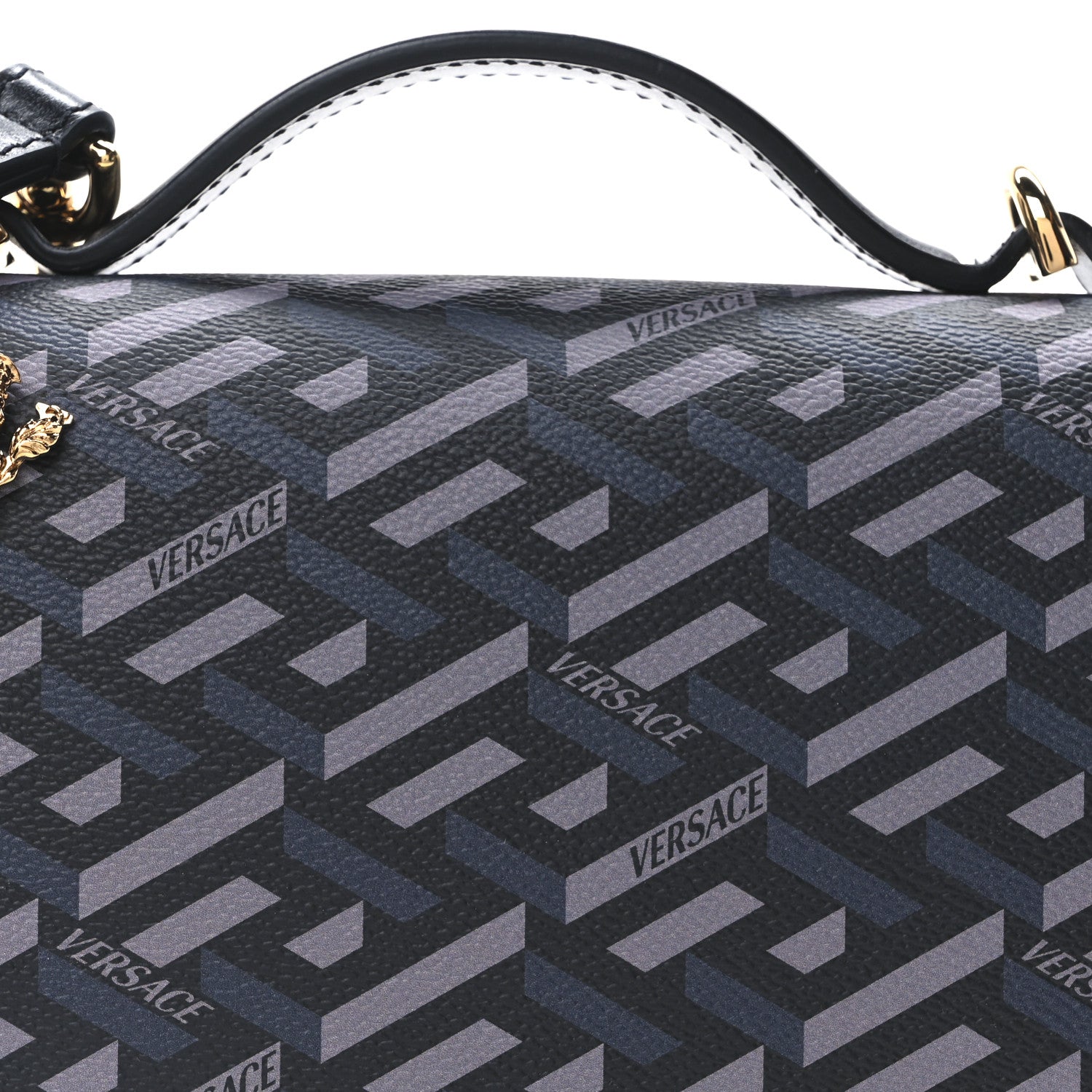 Versace Coated Canvas La Greca Signature Top Handle Bag Black 7 of 9
