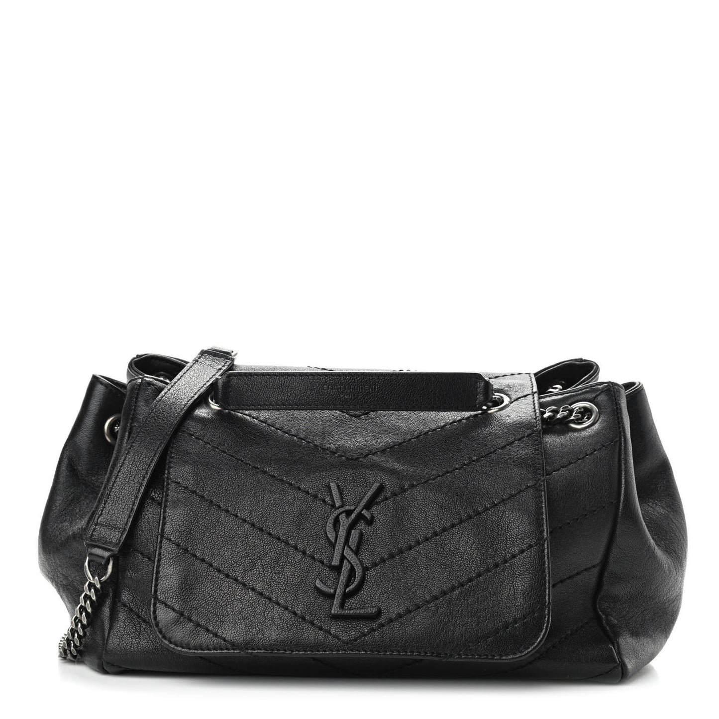 Vintage Lambskin Chevron Monogram Small Nolita Black