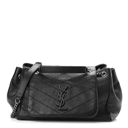 Saint Laurent Vintage Lambskin Chevron Monogram Small Nolita Black 1 of 10