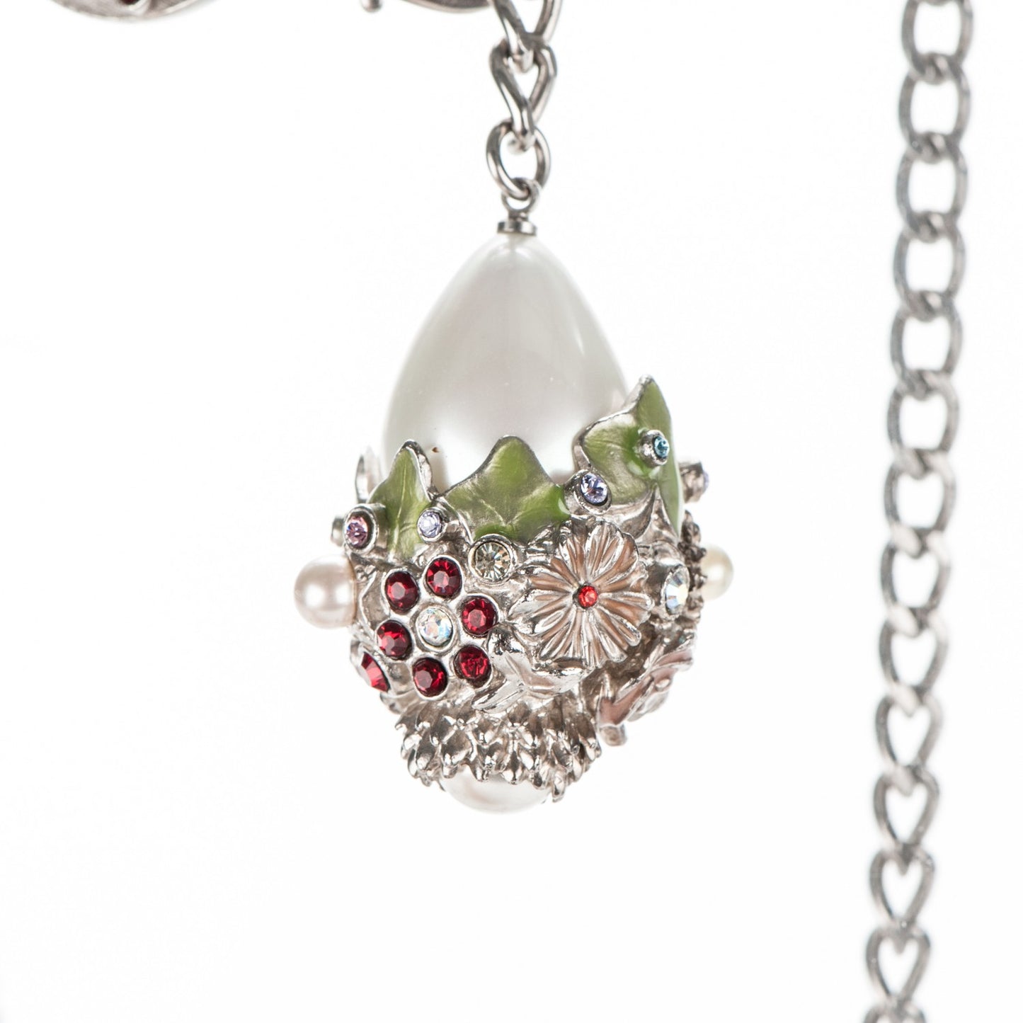 Crystal Enamel Pearl Flower CC Belt Silver