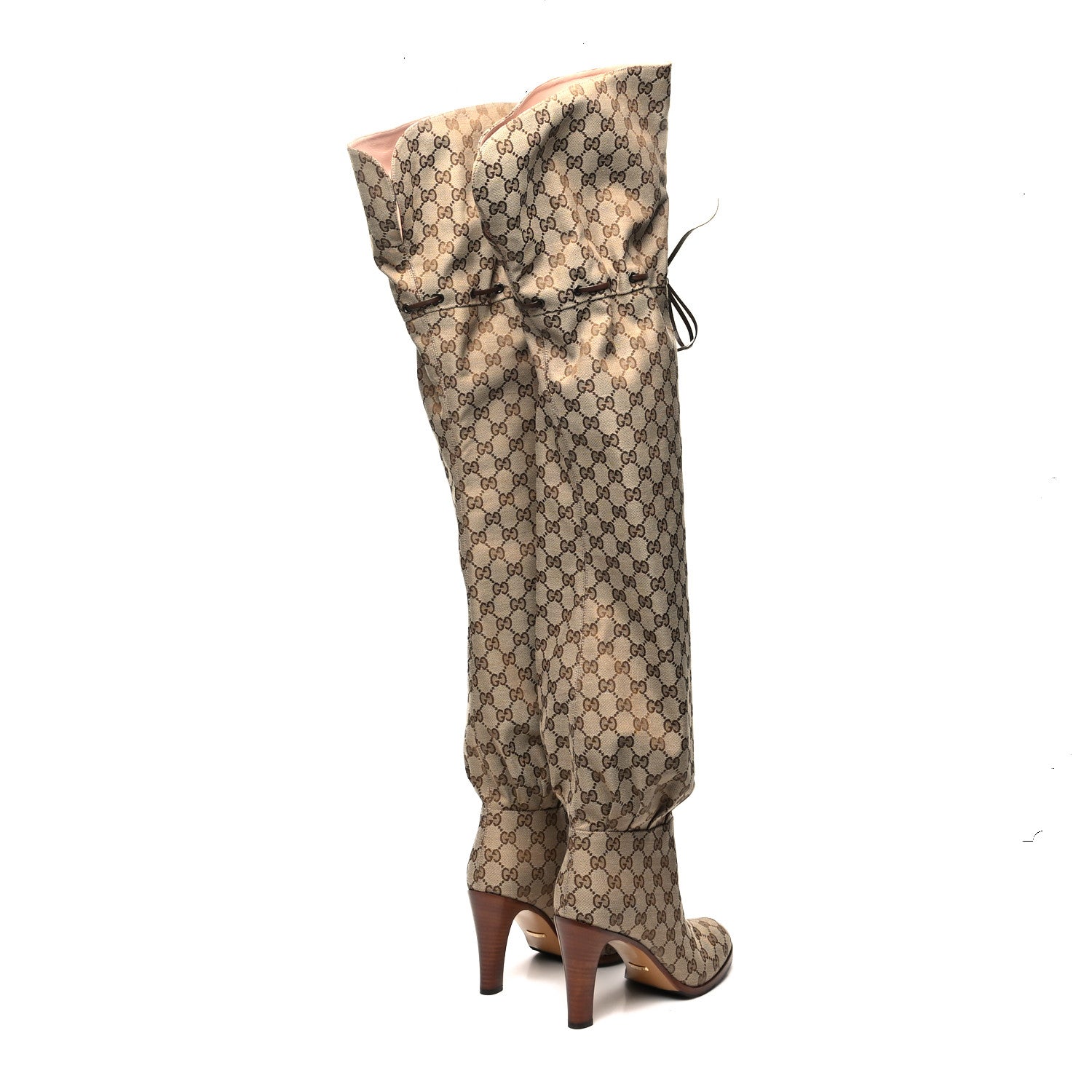 Gucci Monogram Over the Knee Boots 40 Beige Ebony 4 of 6