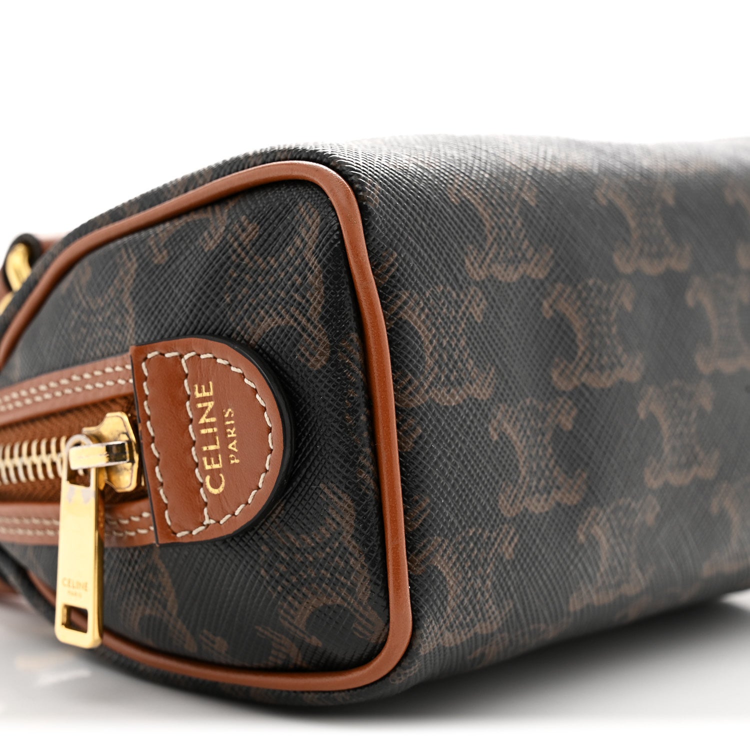 Celine Triomphe Canvas Calfskin Mini Boston Bag Tan 9 of 10