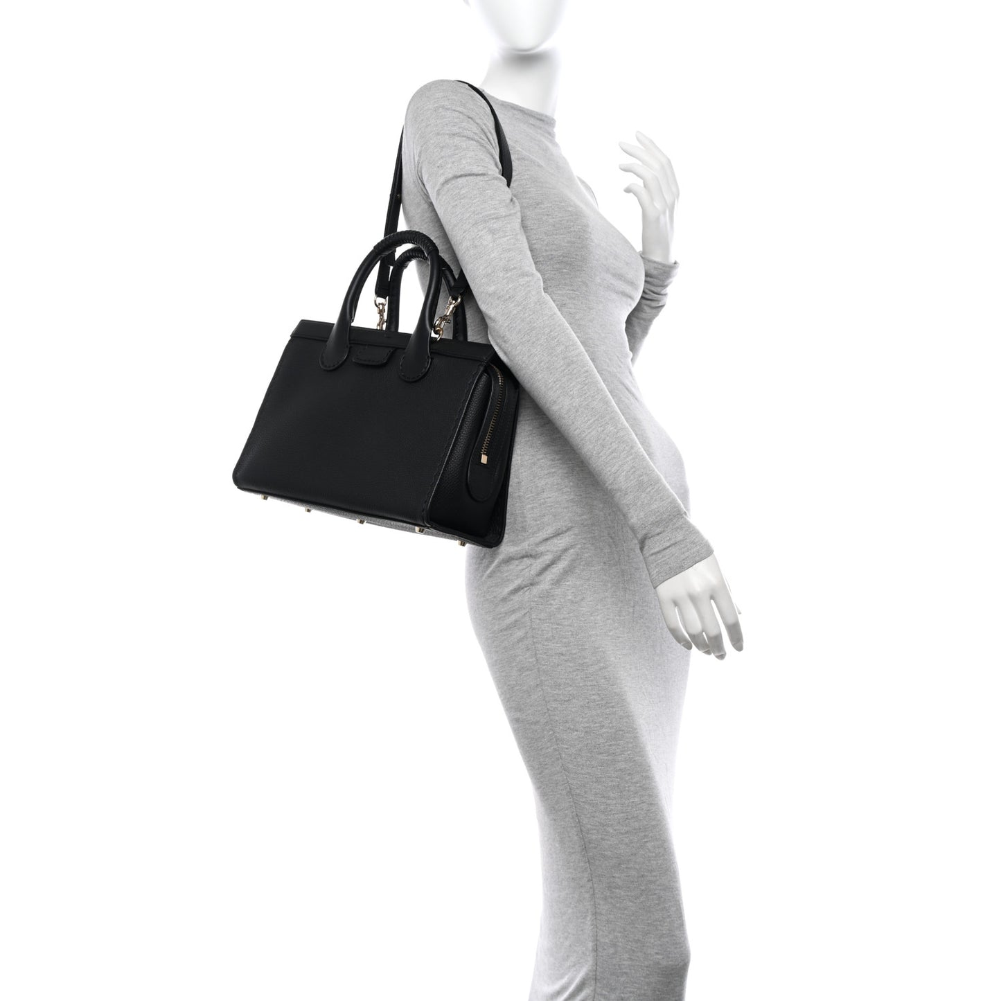 Grained Calfskin Small Edith Top Handle Bag Black