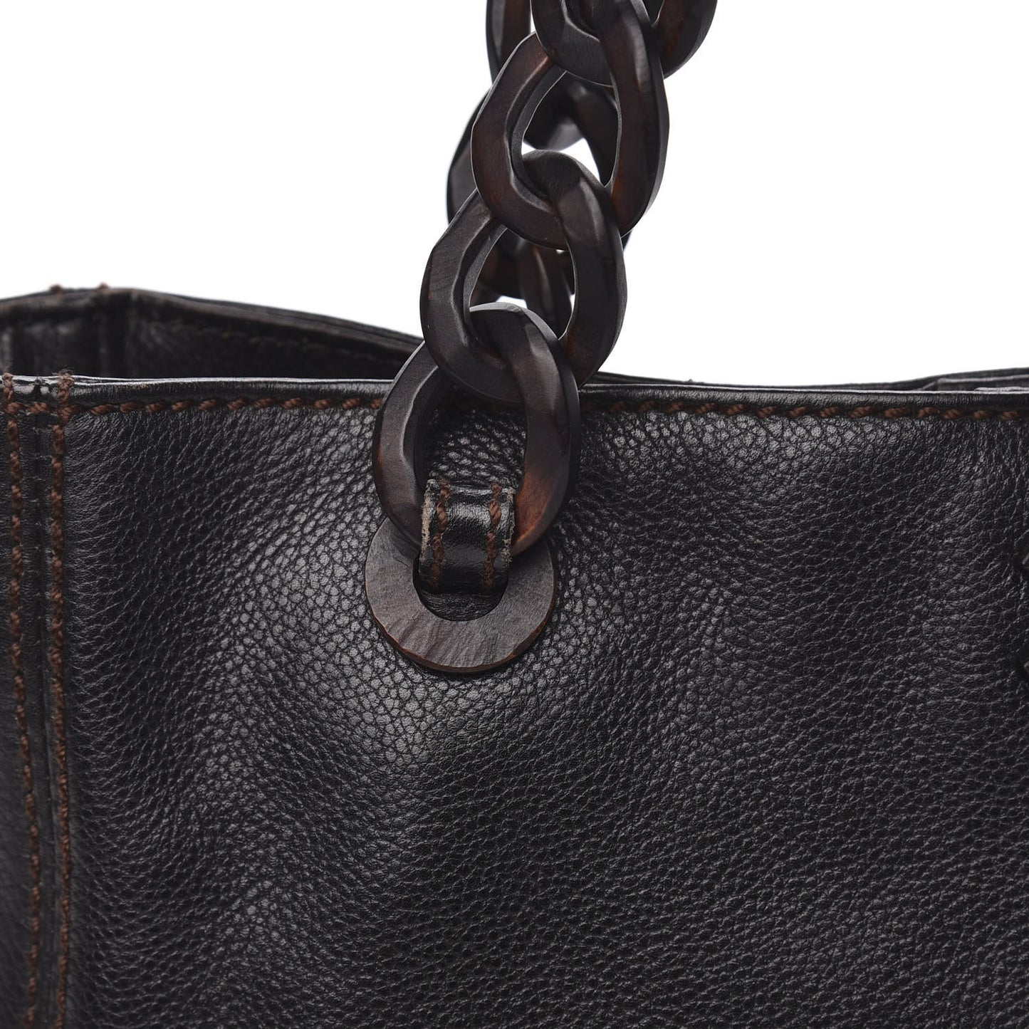 Calfskin Wood Chain Tote Black