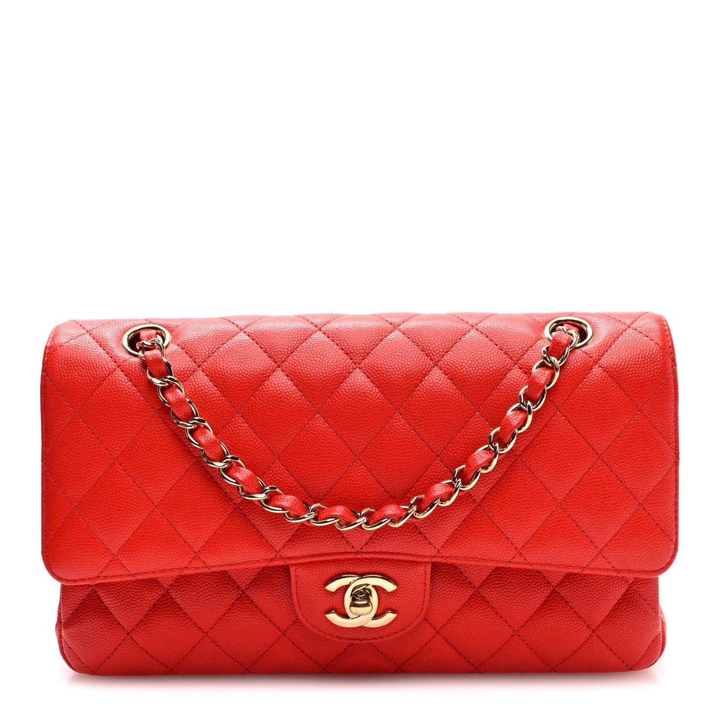 Caviar Quilted Medium Double Flap Red