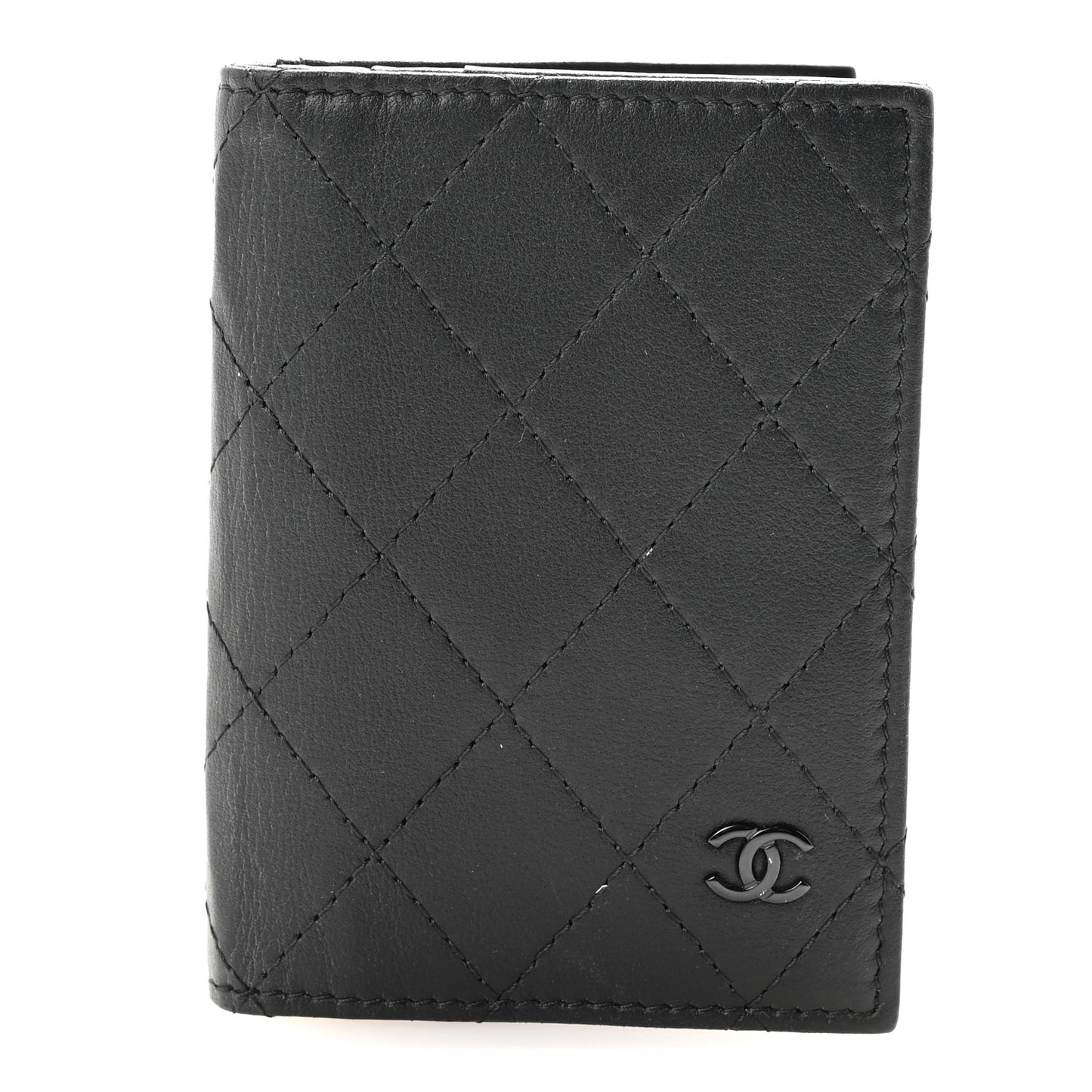 Calfskin Quilted Card Holder Wallet So Black