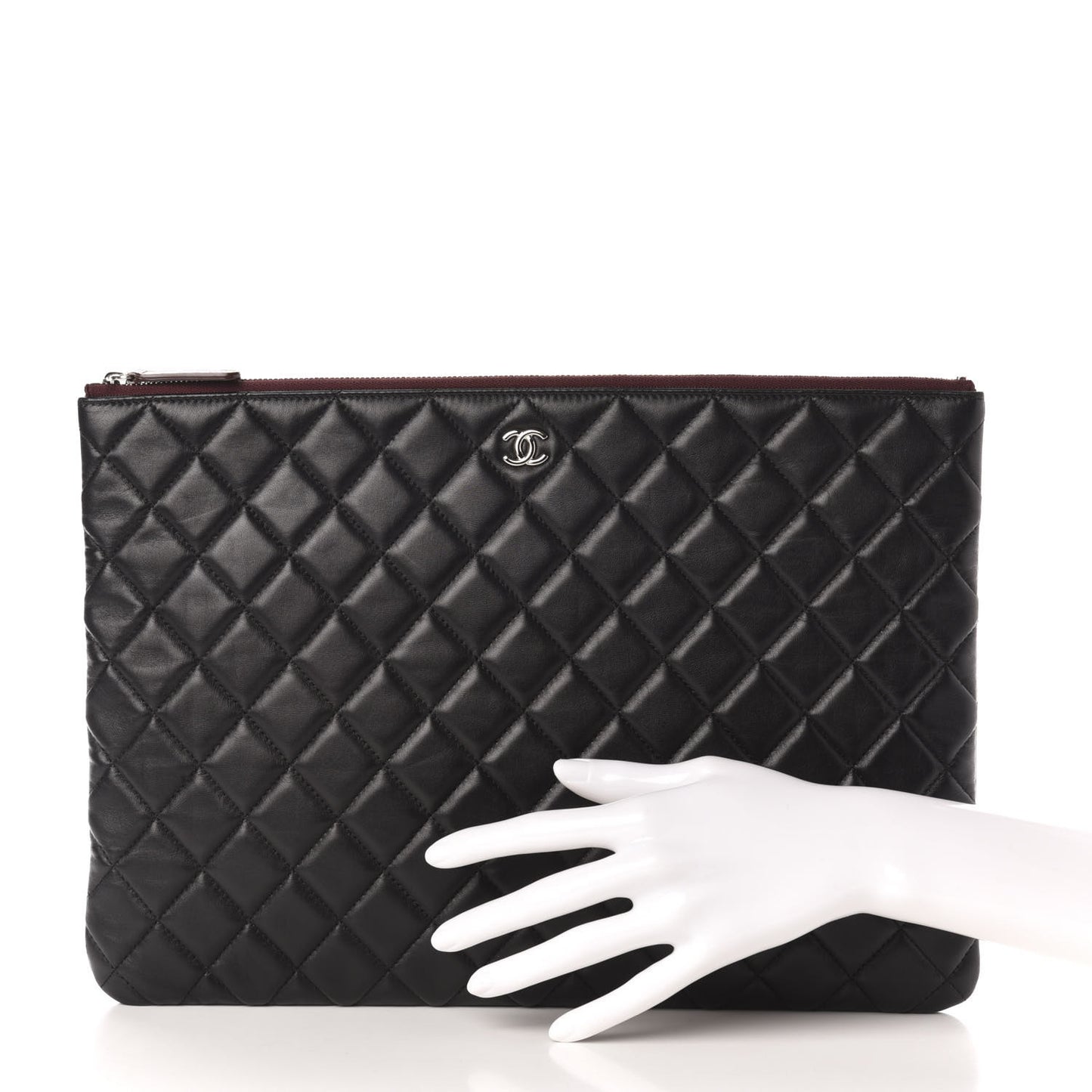 Lambskin Quilted Large Cosmetic Case Black