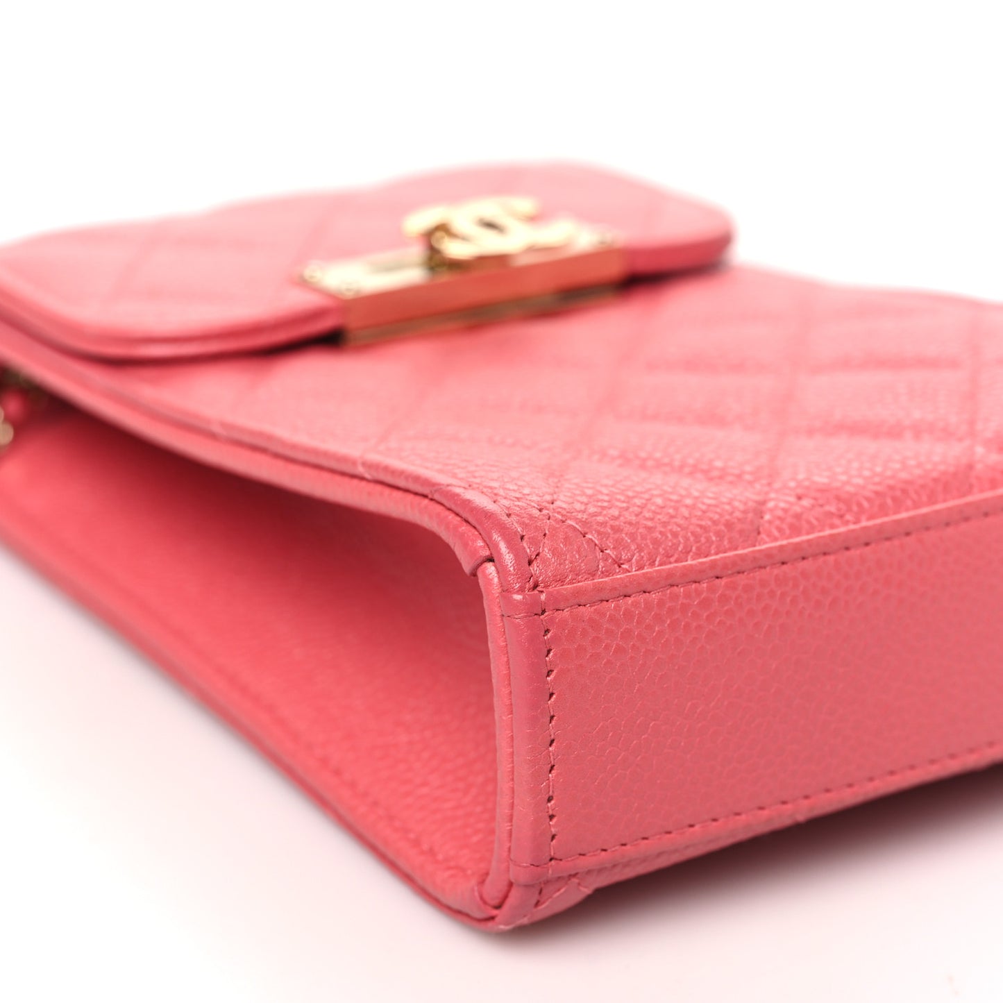 Caviar Quilted Golden Class Phone Holder Pink