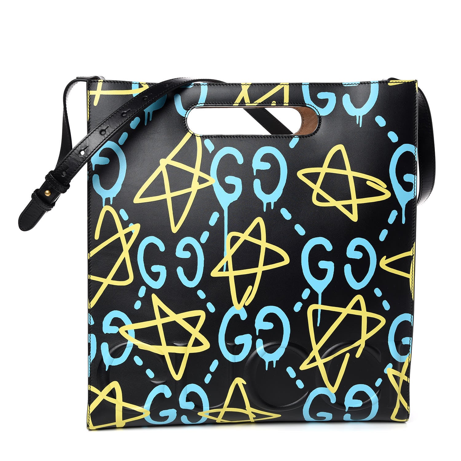 Gucci Calfskin GucciGhost Medium XL Tote Black New Acquamarine 1 of 8