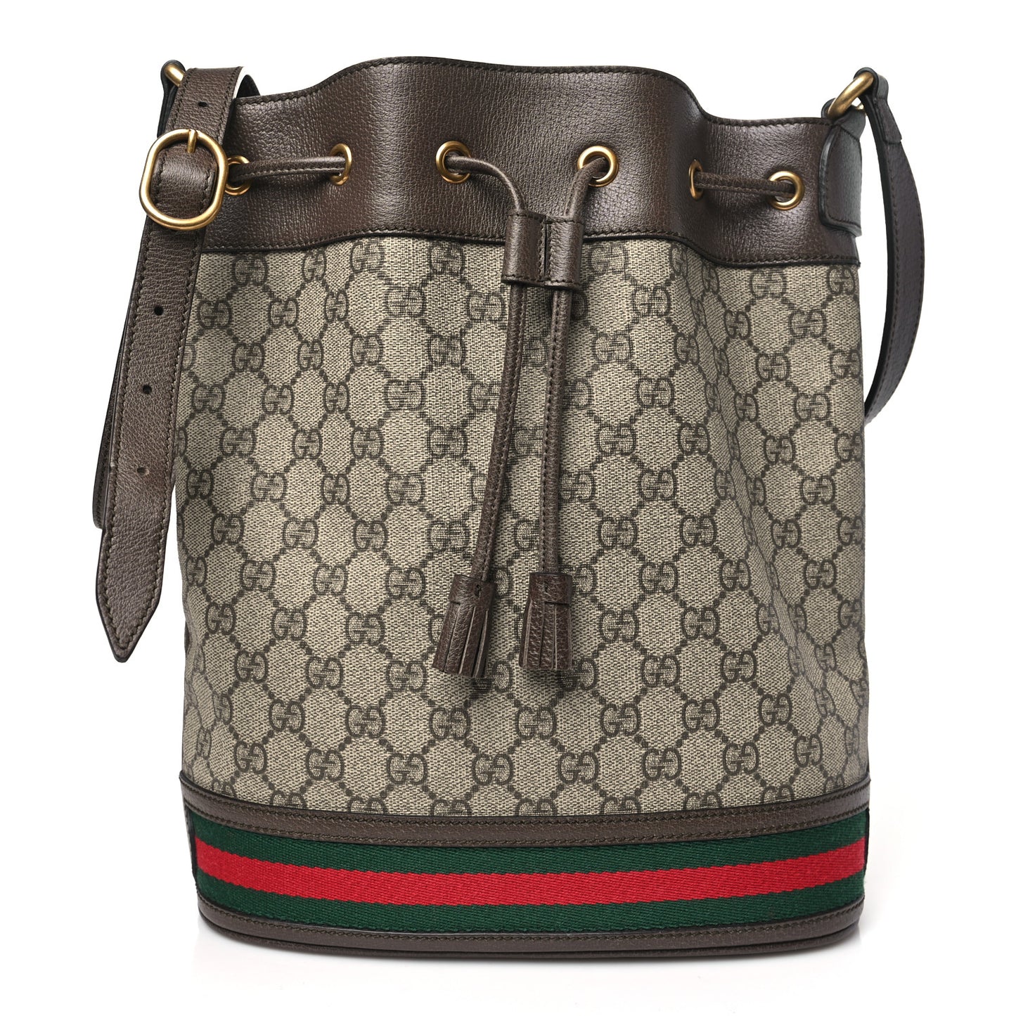 GG Supreme Monogram Web Ophidia Bucket Bag Brown