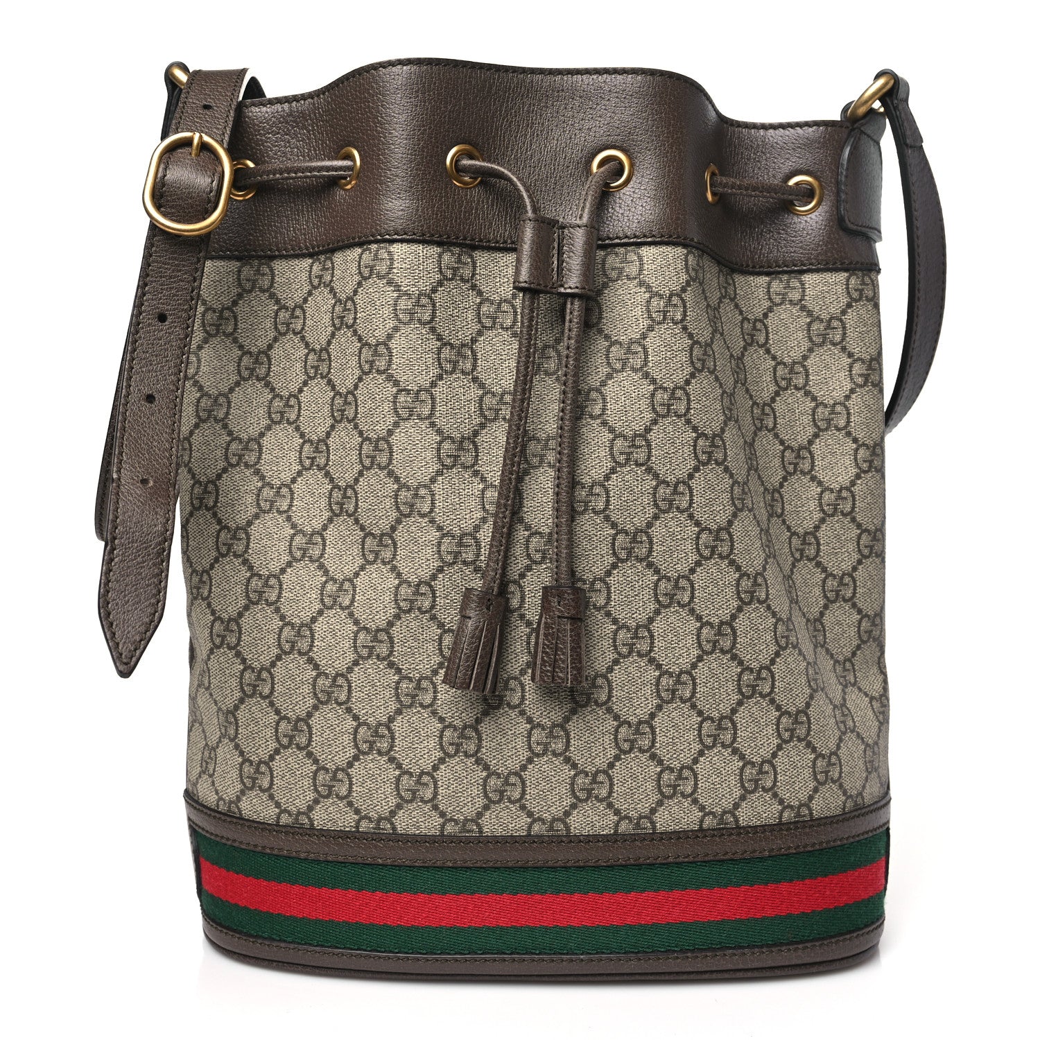 Gucci GG Supreme Monogram Web Ophidia Bucket Bag Brown 1 of 10