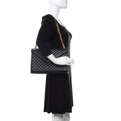 Saint Laurent Grain De Poudre Large Tri-Quilt Monogram Satchel Black 2 of 9