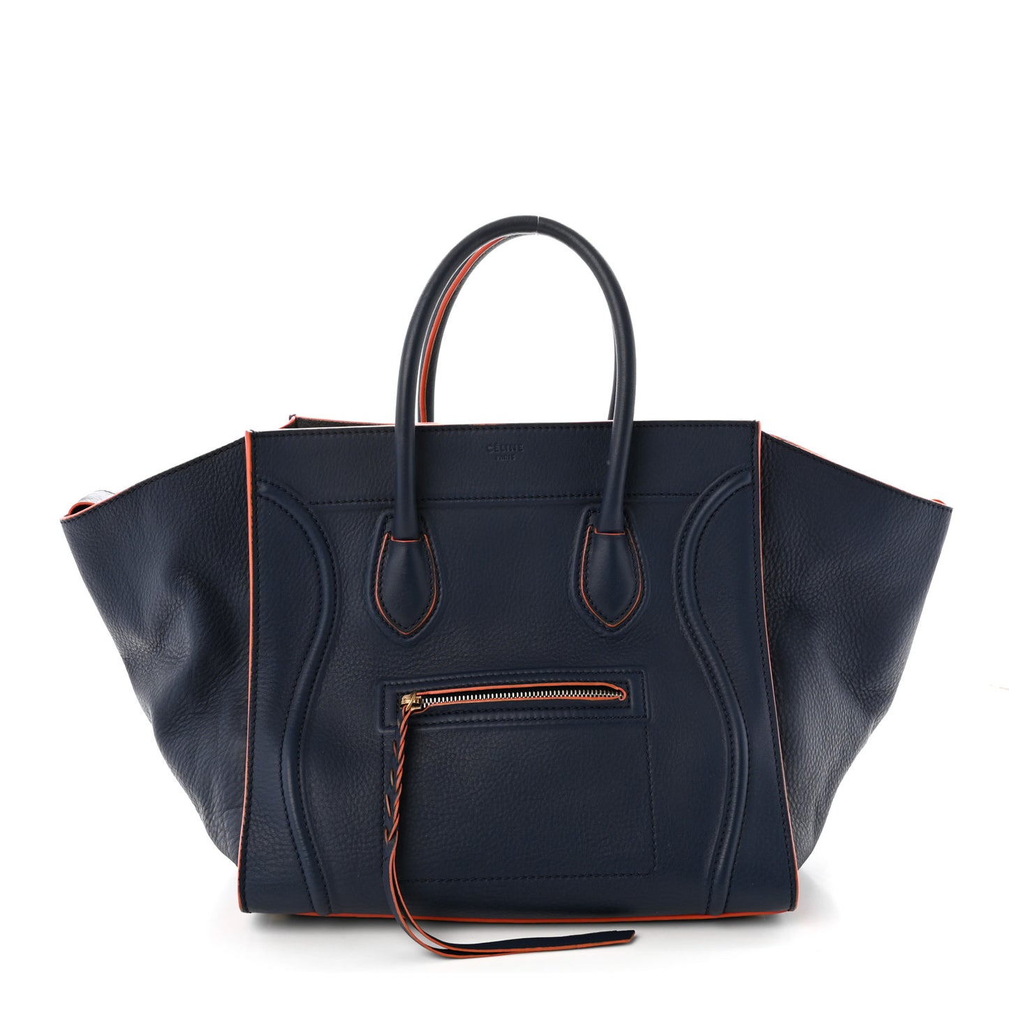 Supple Calfskin Large Phantom Luggage Navy Blue Orange