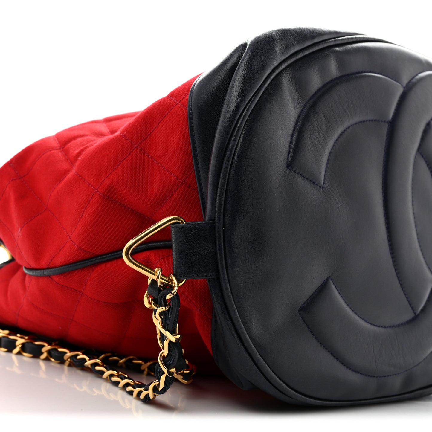 Canvas Lambskin Quilted CC Drawstring Shoulder Bag Red Navy