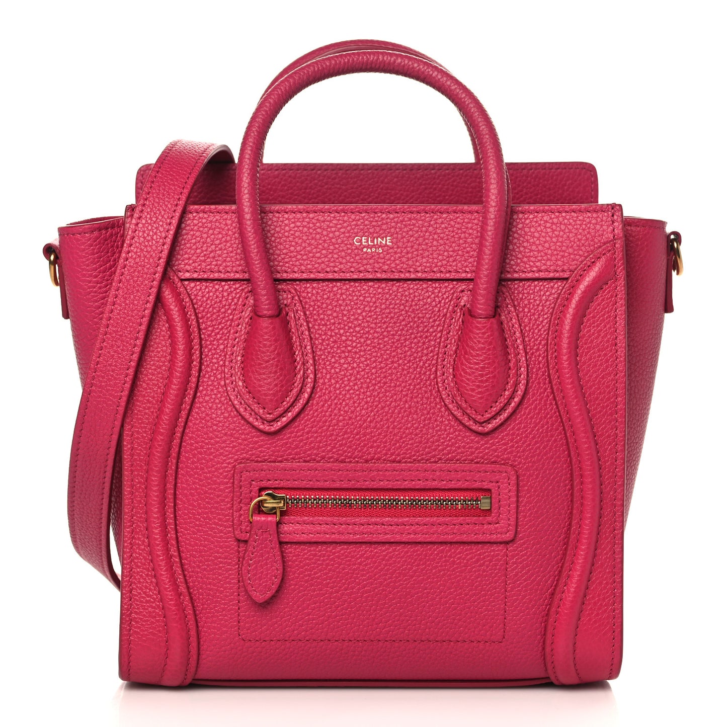 Drummed Calfskin Nano Luggage Fuchsia