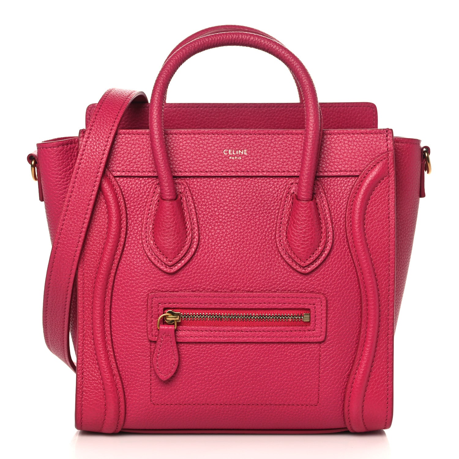 Celine Drummed Calfskin Nano Luggage Fuchsia 1 of 9