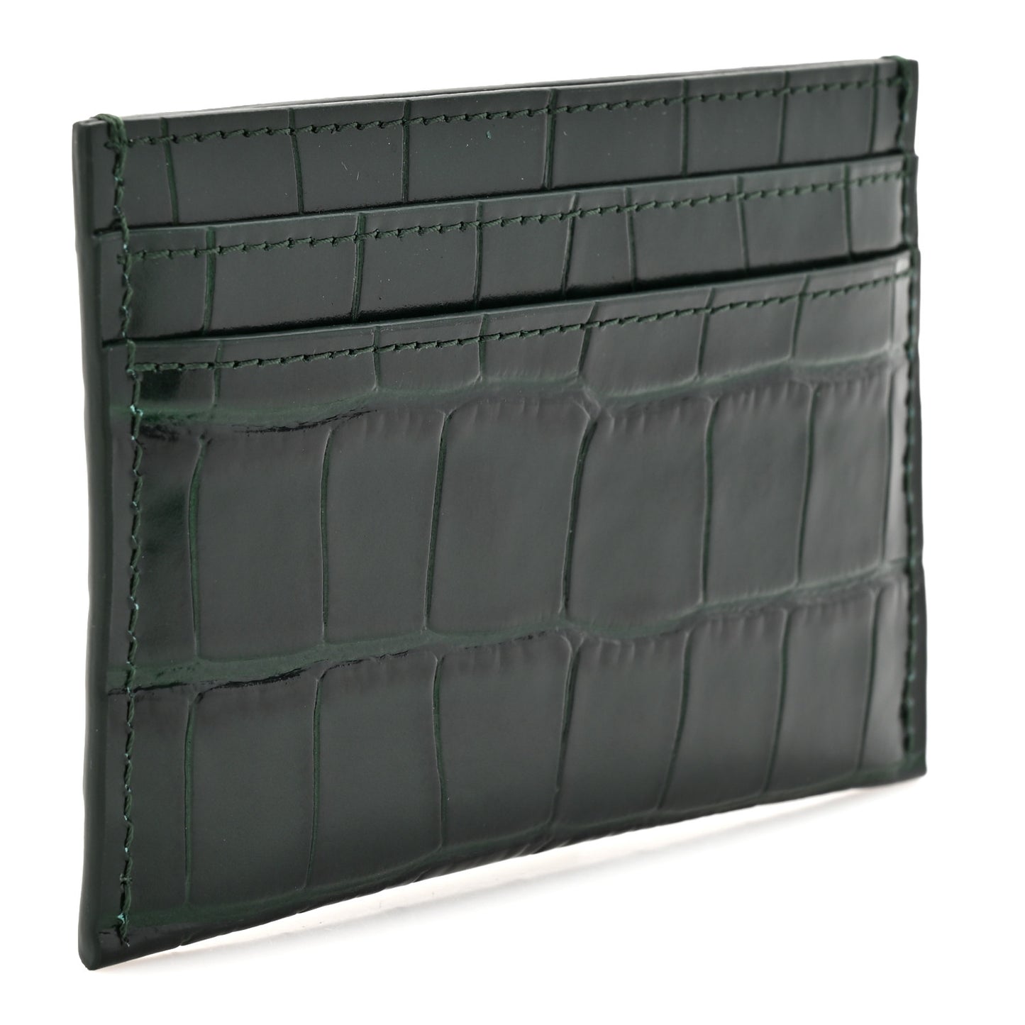 Calfskin Crocodile Embossed Crococo Card Holder Emerald