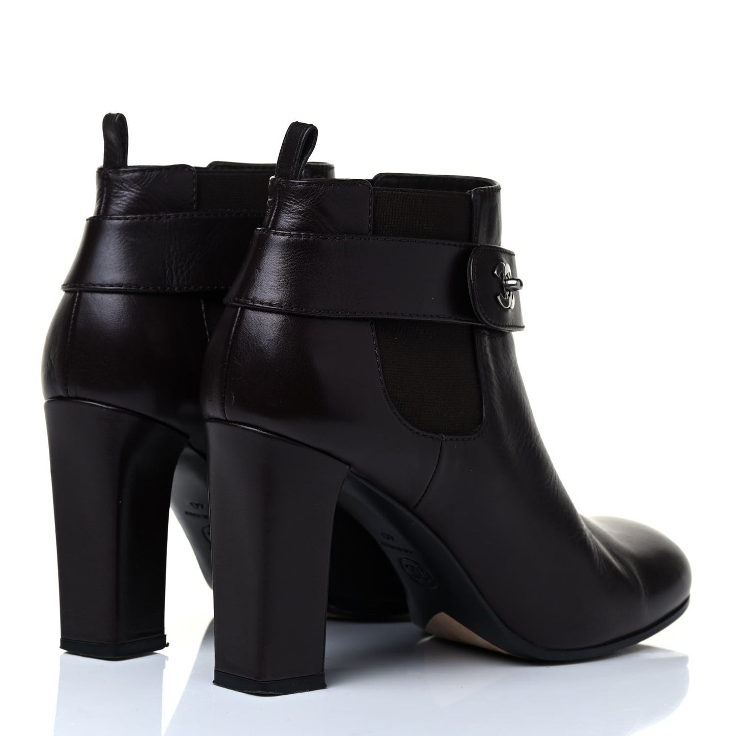 Calfskin CC Turnlock Ankle Boots 40 Brown