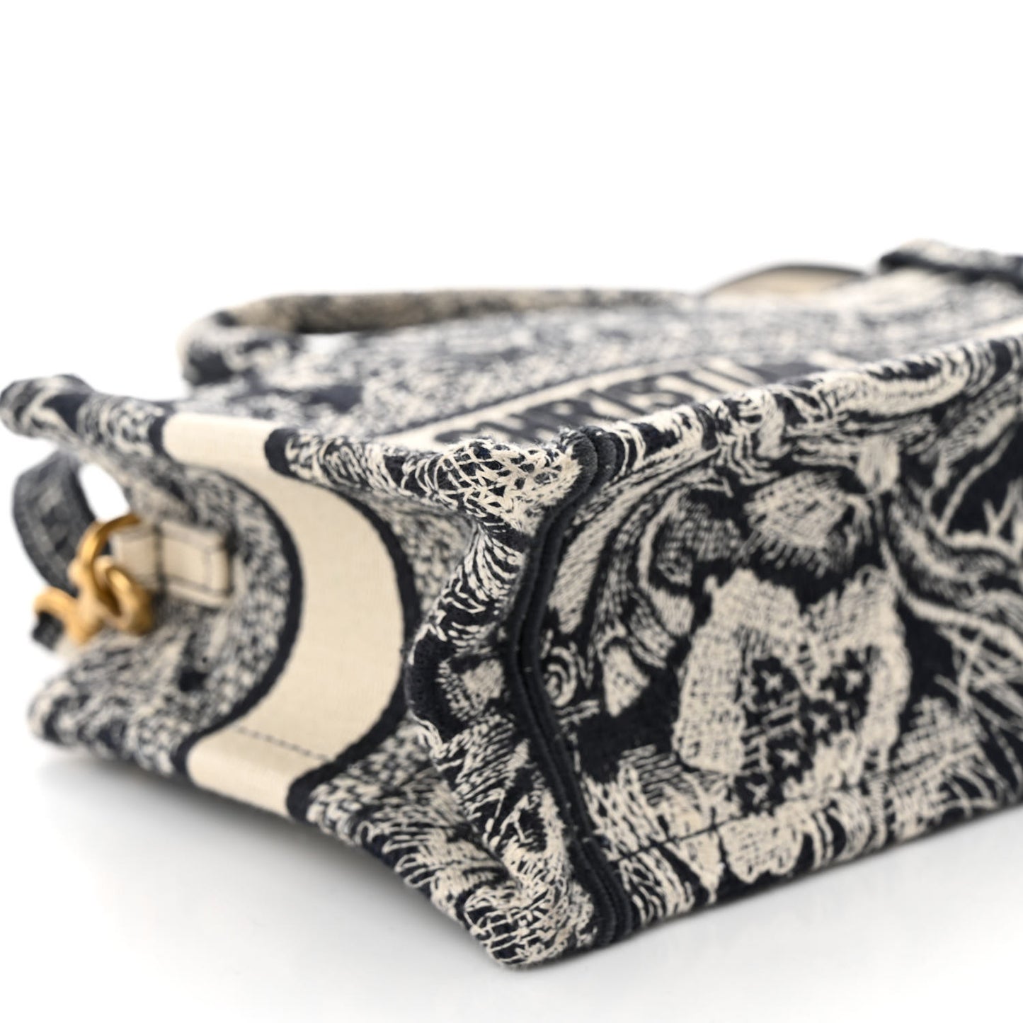 Canvas Embroidered Toile De Jouy Reverse Mini Book Tote With Strap Blue Multicolor