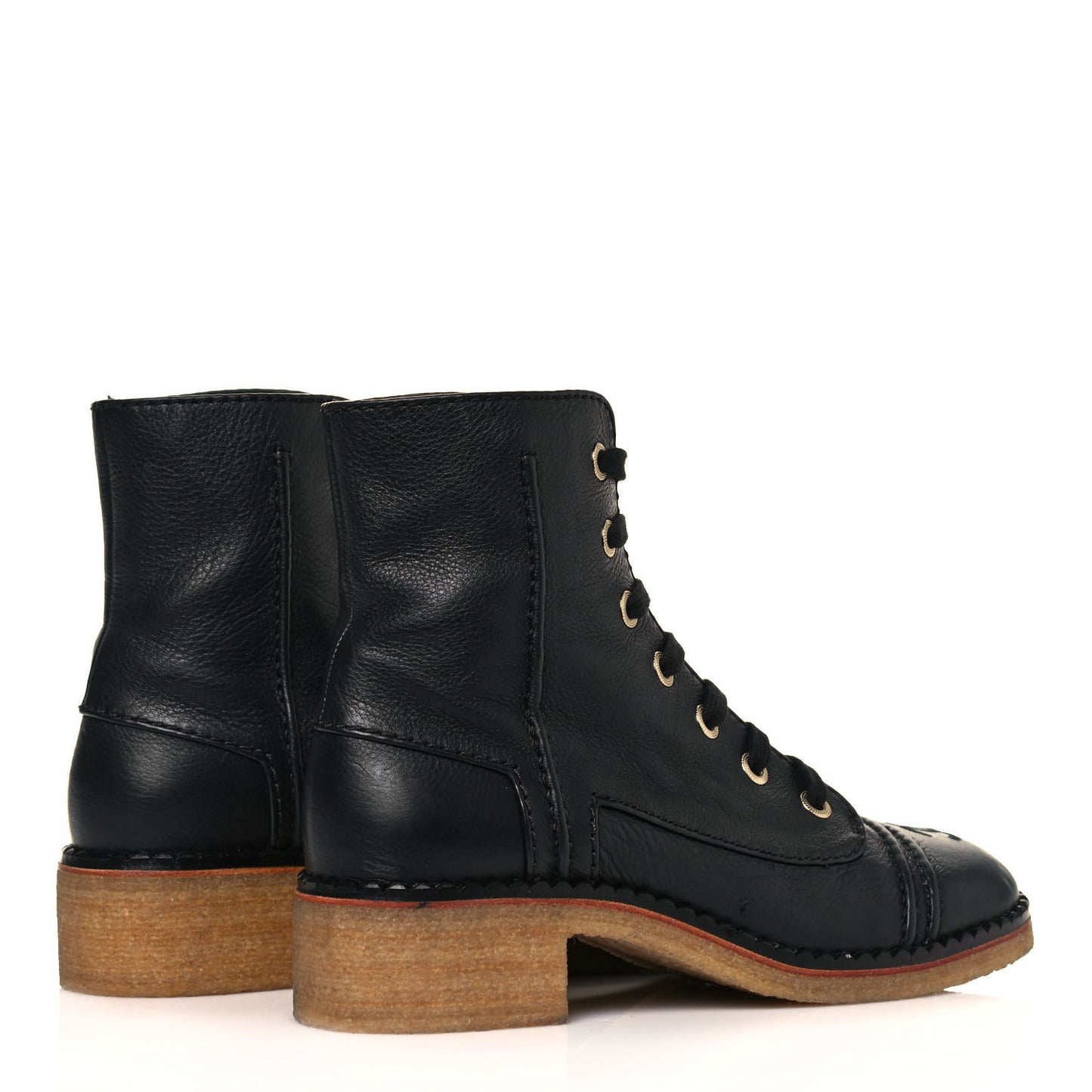 Calfskin Lace Up Combat Boots 38.5 Black