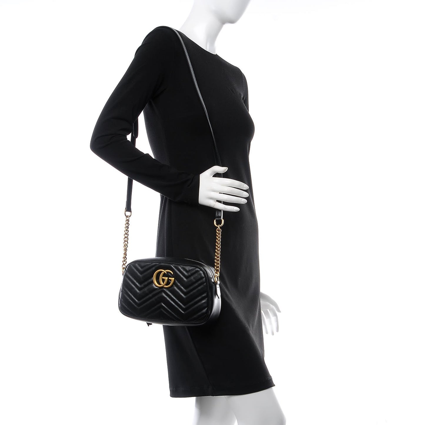 Calfskin Matelasse Small GG Marmont Chain Shoulder Bag Black